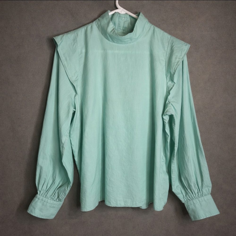 NWT Everlane Jade Green Mockneck Cotton Blouse Balloon Sleeve Sizes 4 & 14